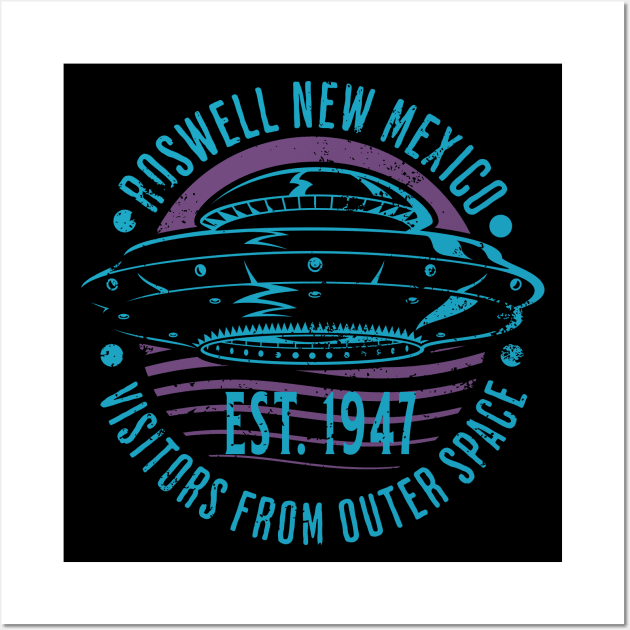 Roswell incident 1947 flying saucer distressed grunge Wall Art by SpaceWiz95